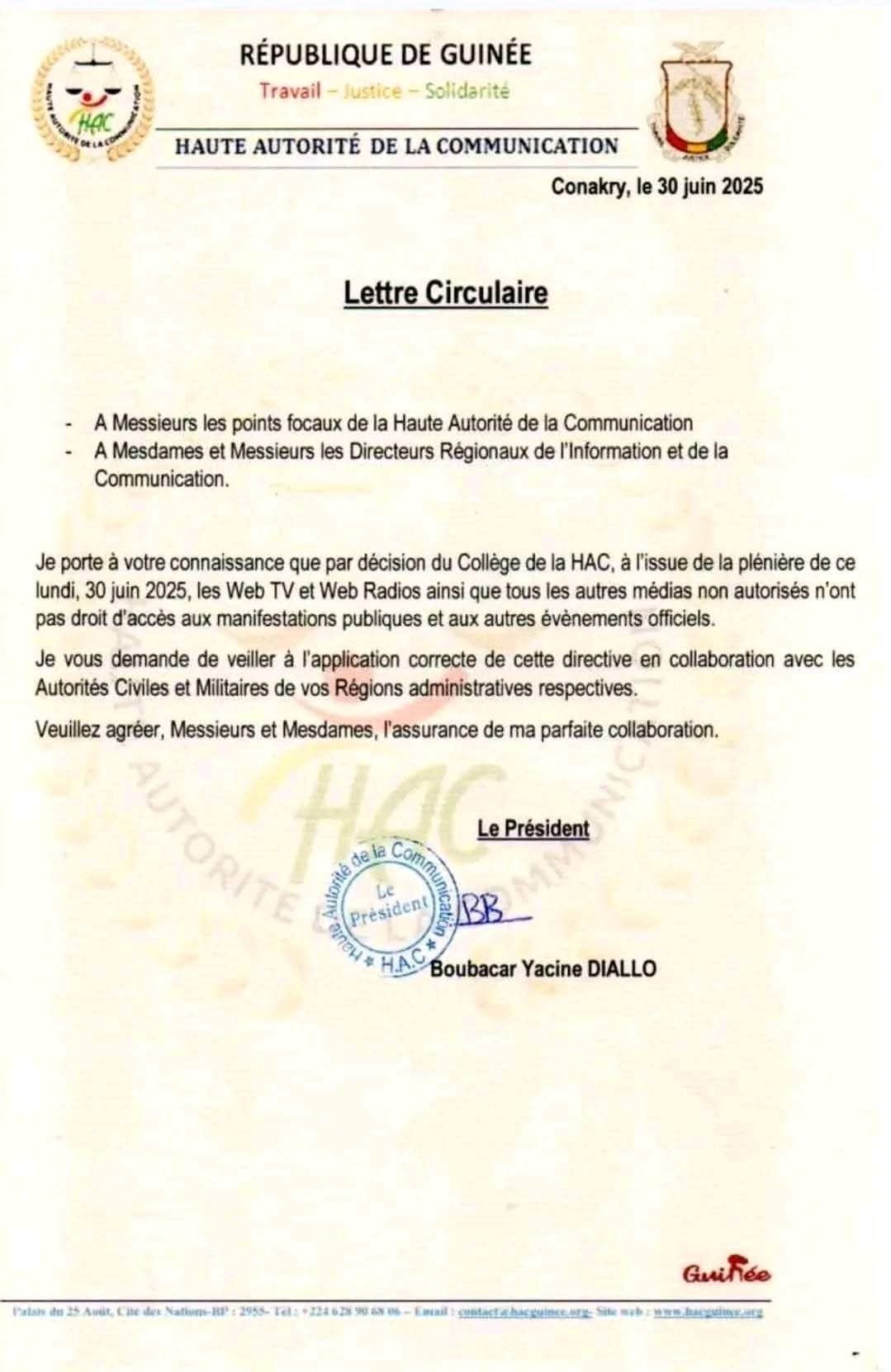 Circulaire de la HAC